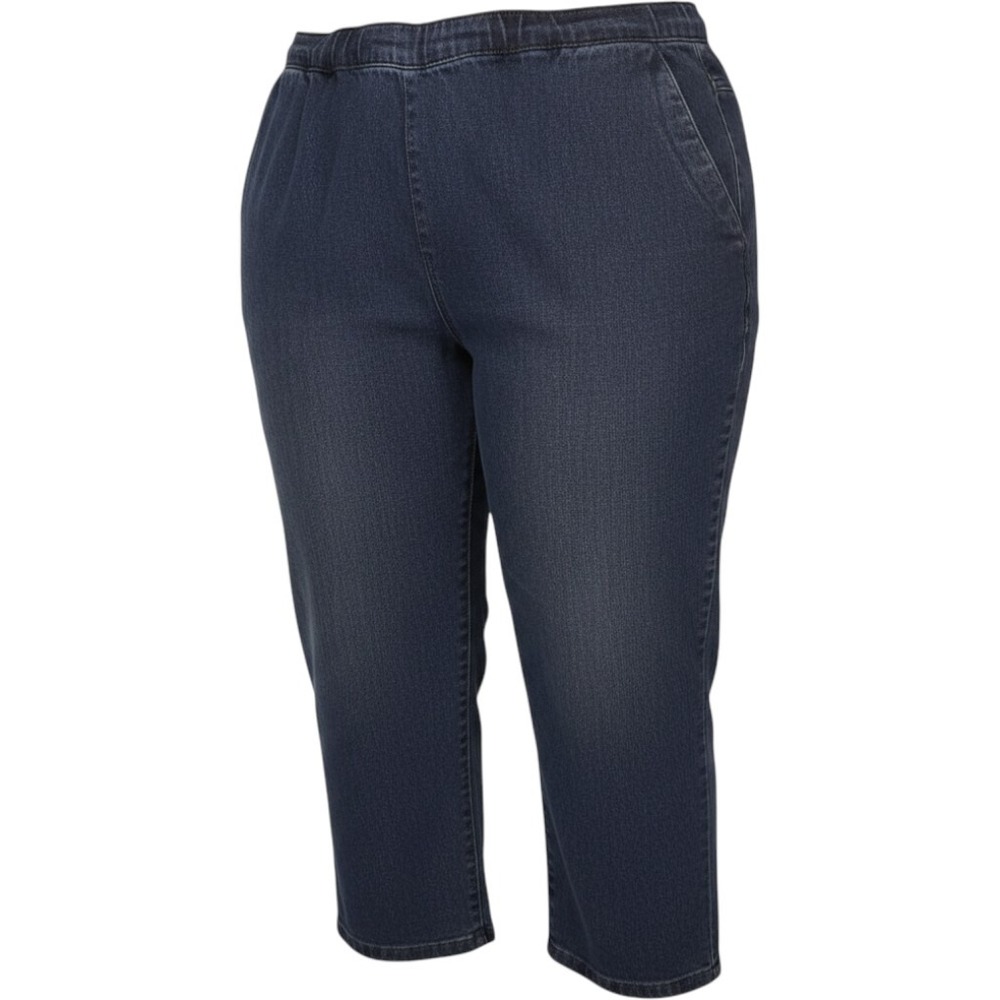 Laura Scott Woman Dark Wash Pull On Elastic Waist Straight Leg Jeans 18WP